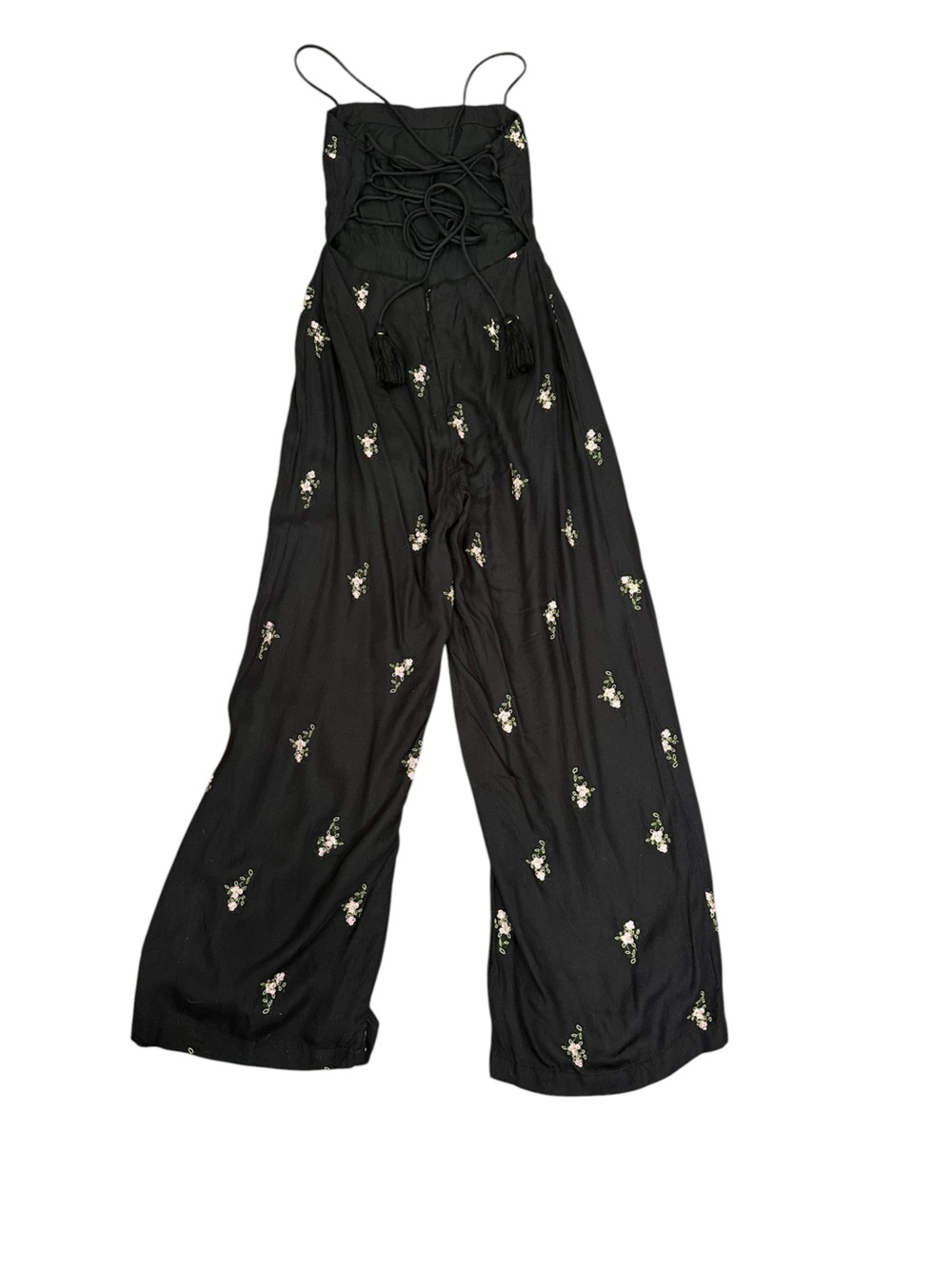 House of Harlow 1960 x Revolve Natalie Black Wide-Leg Jumpsuit Floral Embroidery - Picture 7 of 16
